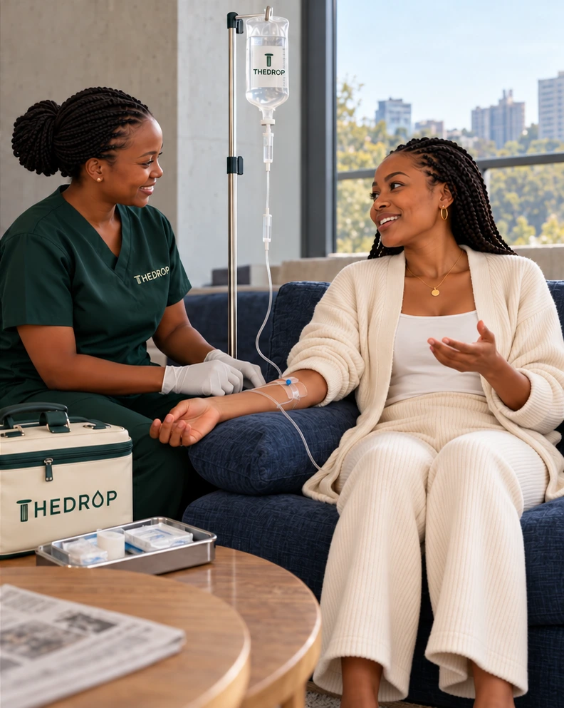 Illustrative THEDROP patient and clinician during an IV care visit